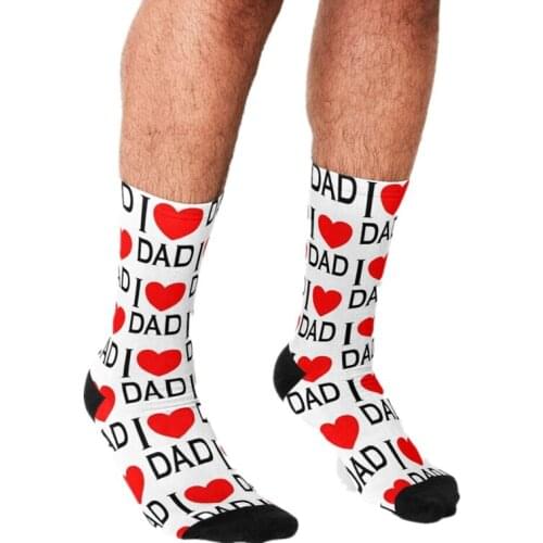 Funny Fathers day Mens socks I love Dad with heart Printed rock hip hop Men Happy Socks boys street style Crazy Socks for men