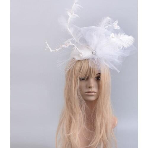 Lady Bridal White Fascinator Feather Wedding Party Pillbox Hat Cocktail Ascot Races Headwear Hairpin Handmade Accessories