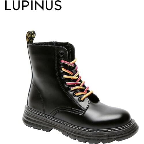 LUPINUS Women Chunky Heel Ankle Boots British Style Black Cool Short Boots Ankle Boot Punk Booties Ladies Footwear
