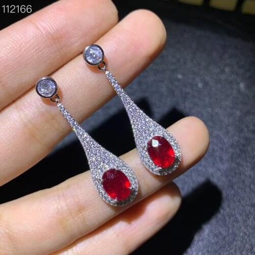 Latest design womens Earrings 925 silver real natural ruby product contains certificate color bright