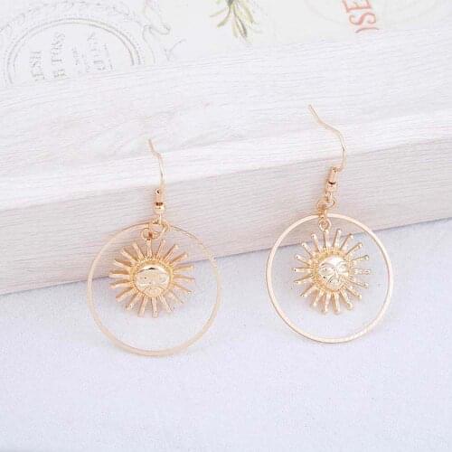 2019 Handmade Gold Sun Apollo Helios Drop Earrings Geometric Loop Sun Face Dangle Earrings for Women Korean Fashion Jewelry