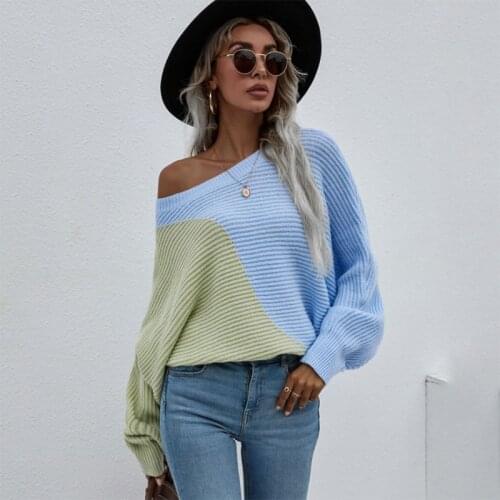 Sweaters Women Spring Autumn Color Block Long Sleeve Knitted Tops Loose Patchwork Streetwear Pullover Woman Clothing 2021 Casaul