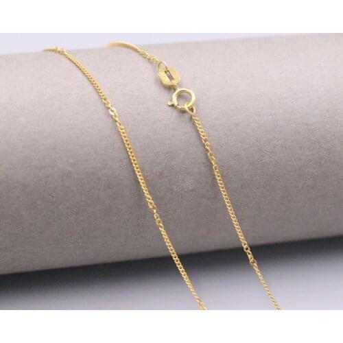 Au750 Real 18K Yellow Gold Chain Neckalce For Women Female 1.0mm Curb Chain Thin Link Choker Gold Necklace 16.5''L Gift