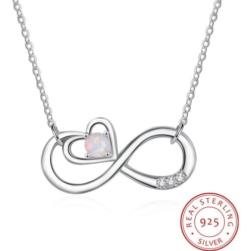 925 Sterling Silver Infinity Love Necklaces Opal Pendant Necklaces for Women Love Heart Wedding Necklaces Silver 925 Jewelry