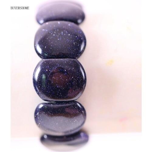 1Pcs BUYERSHOME Hot Jewelry For Women 17x21MM Natural Beads Stone Blue Sandstone Stretch Bracelet 7"1Pcs H253