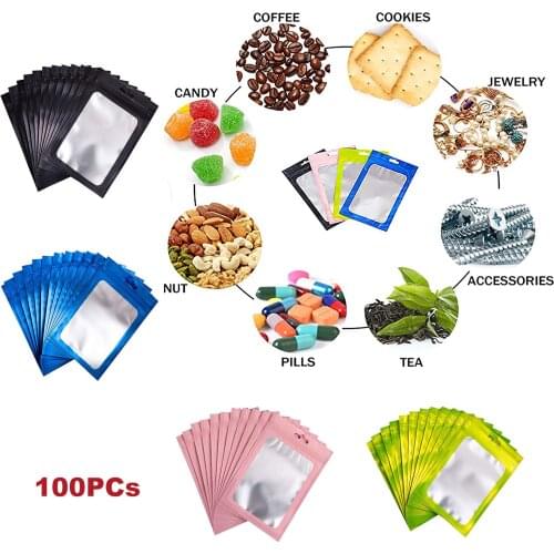 100 pieces Matte Black Aluminum Foil Zip Lock Packaging Bag Resealable Grip Ziplock Mylar Pouch Small Sachets Food Sample Bags