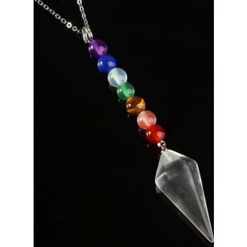100-Unique 1Pcs Silver Plated Rock Crystal Quartz Hexagonal Pyramid Stone Pendant Healing Chakra Pendulum Necklace For Gift