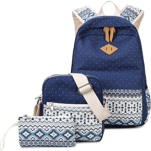 3 sets National Wind Backpack Ethnic Women Backpack for School Teenagers Girl Vintage Stylish School Bag Ladies Canvas Backpack