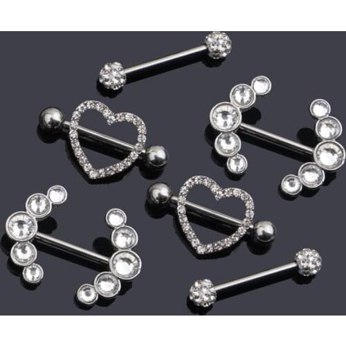 3pairs Sexy Crystal Hearts Nipple Bar Rings 316L Stainless Steel Nipple Jewelry Nipple Ring Barbell Body Piercing Jewelry Women