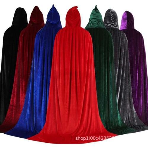 Adult Kids Halloween Velvet Cloak Cape Hooded Medieval Costume Witch Wicca Vampire Elf Purim Carnival Party