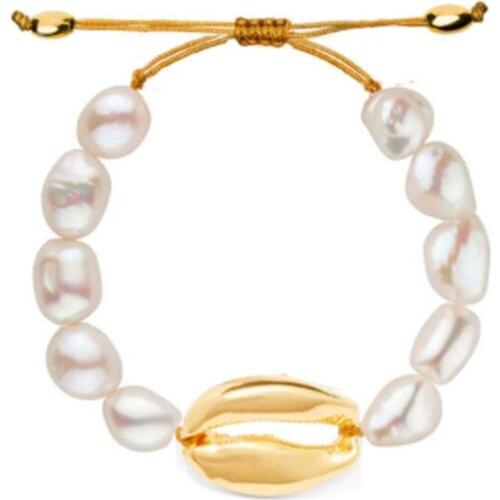 Classic Baroque Pearl Friendship Bracelet Gold-color Shells Bangle For Women Cowrie Adjustable Arm Accessories Boho Jewelry Gift