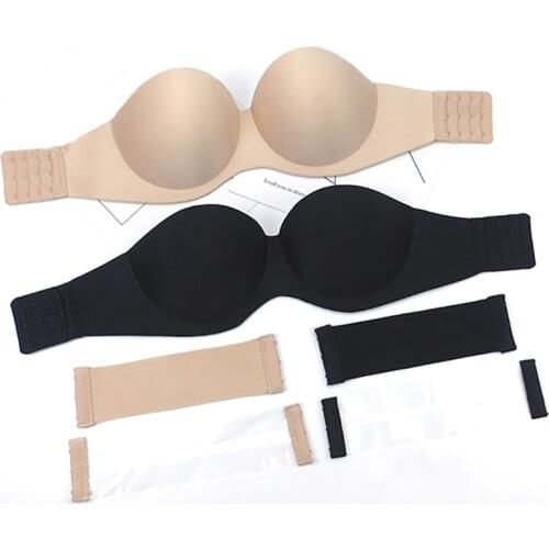 Sexy Gathering Invisible Bras Bralette Underwear Women Push Up Strapless Bra Wedding Brassiere Underwired Back 1/2 Cup Band