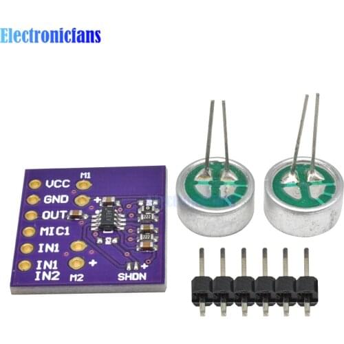 CJMCU-9813 MAX9813H Microphone Amplifier Module Double Input Fixed Gain Integrated Bias Mic Breakout Board with Pins
