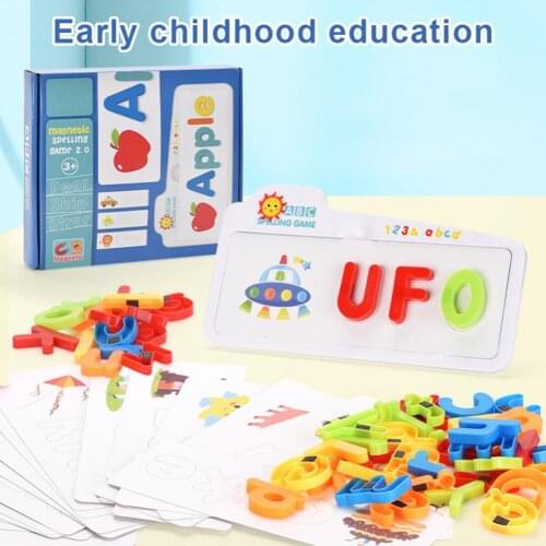 Kids Montessori Spell Word Game Magnetic Alphabet Puzzle Set Early Learning Jigsaw Letter 3D Puzzle Baby Educational Toys Gifts