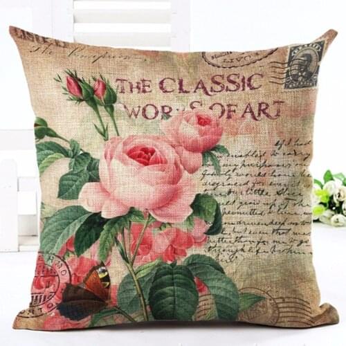 Vintage Style Home Decor Oil Painting Flower Printed Sofa Cushion Decor Almofadas Sofa Throw Pillow Cotton Linen Square