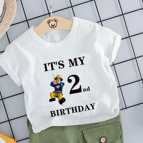 Boys Girl Tshirt Kids Birthday Party Gift T-shirt Children Cartoon Funny The Fireman Sam Printing Tees Baby Girls Shirt O-neck