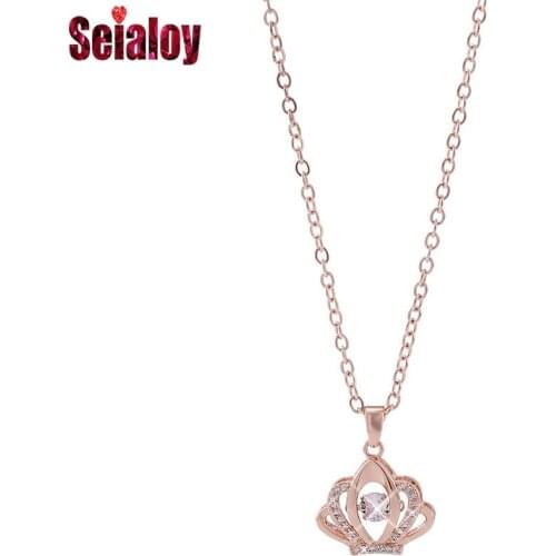 Dropshipping Stainless Steel Rose Gold Crown Pendant Necklace For Women Original Crystal Charm Necklace Girls Collar Lover Gift