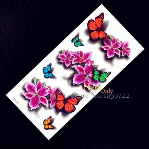 Purple Blue 3D Rose Tattoo Stickers Home Decor H3D-34 Children Fake Flower Butterfly Women Waterproof Temporary Tattoos Paste