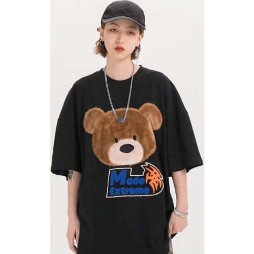 Harajuku Cartoon Furry Bear T Shirt Streetwear Men Hip Hop T-Shirt 2020 Summer Short Sleeve Tshirt Cotton Loose Top Tees