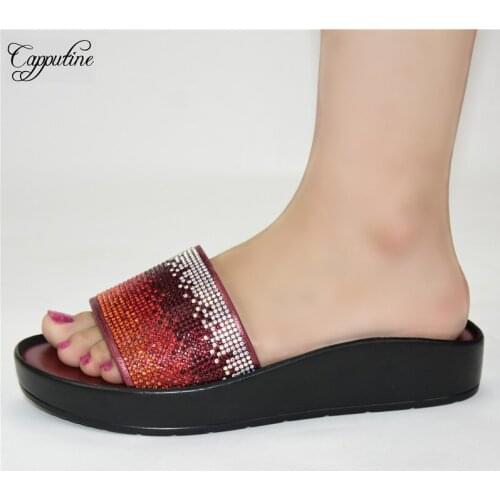 Nice Wine African Womens Medium Heel Casual Slip-on Shoes With Rhinestones For Party 222-1 Heel Height 3CM