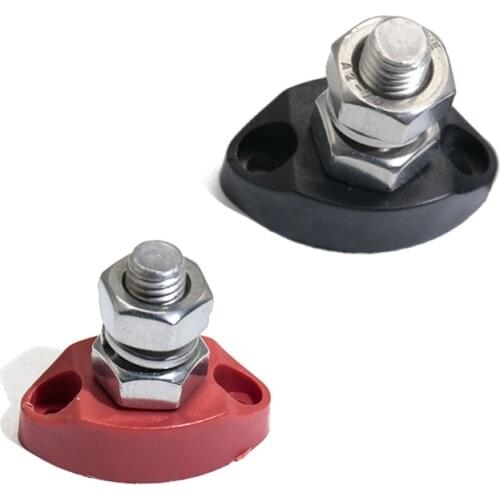 2PCS DC 48V 1 Terminal Stud Bus Bar 1/4" Insulated Single Stud Ground Junction Block 6/8/10mm For Camping Car Truck RV Boat