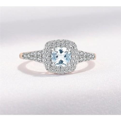 925 Sterling Silver Blue Topaz Ring Cushion Created Gemstone Classic Statement Jewelry For Women Gift Rose Gold Two-tone Plating