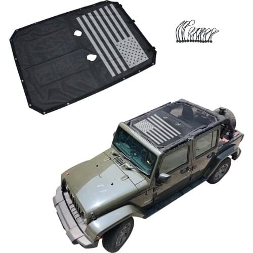 Sunshade Full Mesh Black Top Cover Potection With Storage Pockets For Jeep Wrangler Jk 4 Door 2007-2017
