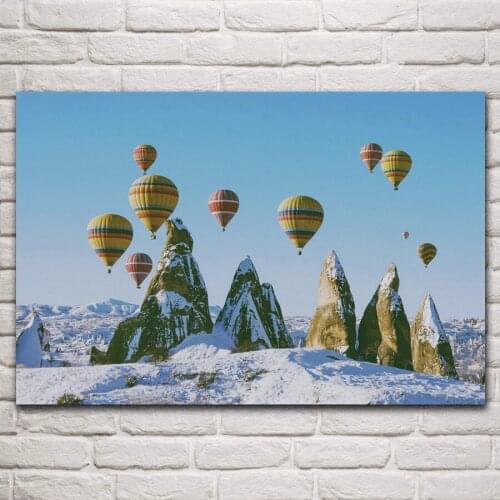 Colorful balloons snow mountain beautiful nature winter landscape 205FJ living room home wall art decor wood frame fabric poster