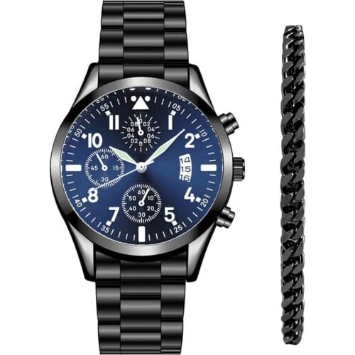 Fashion Men Watch Set Quartz Wrist Watch Stainless Steel Case Luminous Calendar Watch Elegant Wristband Best Gift For Present