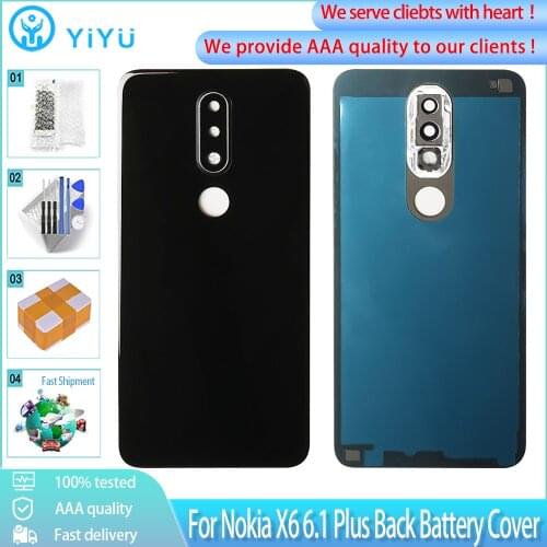 Original Back Battery Cover For Nokia X6 6.1 Plus TA-1099 TA-1103 Door Rear Cover Housing Case With Camera Lens