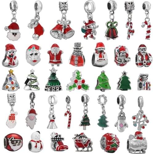 2Pcs 45 Styles Santa Claus Charm Beads Pendant Fit DIY Brand Charm Bracelet Necklace For Women Men Jewelry Making Special Offer