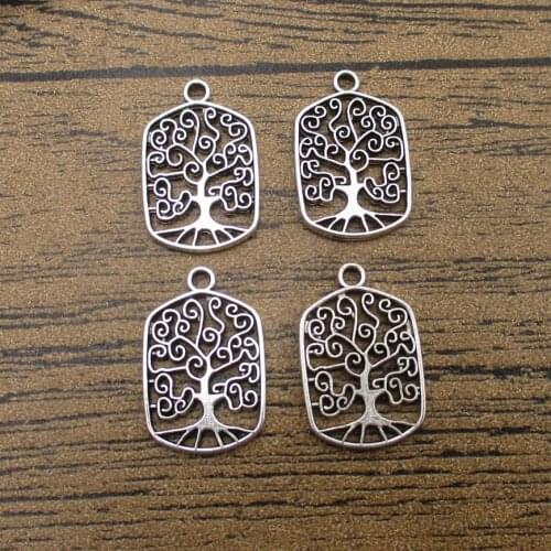 Rectangle Tree Charms 40PCS/Lot 22×15mm Double Sided Jewelry Accessories Tag Pendants Charm Bracelet Tibetan Silver-RS874