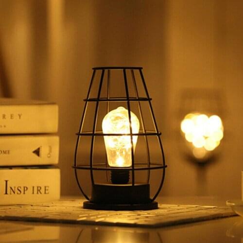 Retro Table Lamp Geometric Copper Wire Lamp Iron Art Industrial LED Lights Bulbs Bedside Desk Light WWO66