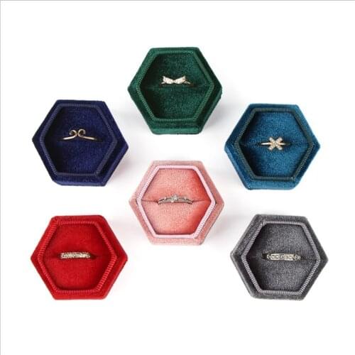 Hexagon Velvet Ring Box With Detachable Lid Jewelry Case Earings Holder Pendant Storage Proposal Engagement Wedding Gift Package