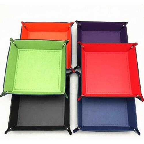 Foldable Storage Box PU Leather Square Tray for Dice Table Games Key Wallet Coin Box Tray Desktop Storage Box Trays Decor