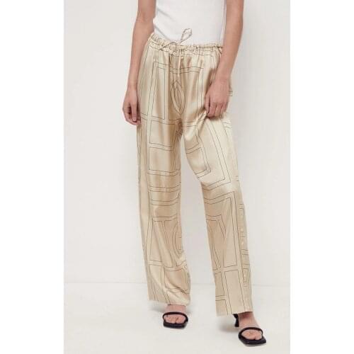 Totem* 100% silk logo embroidery casual drawstring nighty wide leg pants