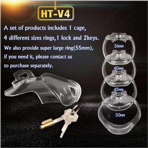 HT V4 Resin Male Chastity Device Cock Cage Penis Ring Chastity Belt Penis Sleeve With 4 Size Penis Ring Sex Toys For Men