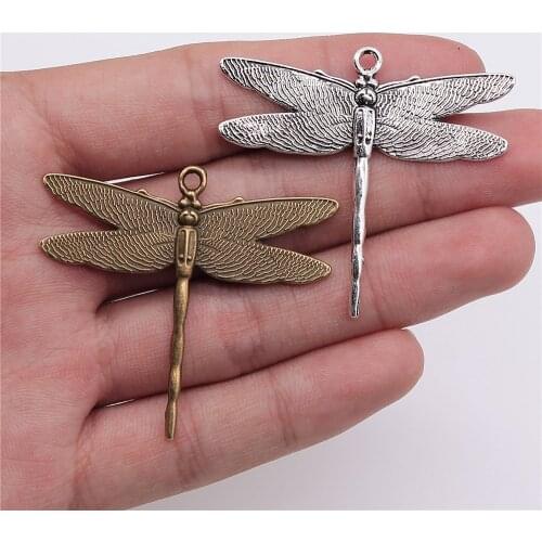WYSIWYG 3pcs 43x47mm Pendant Dragonfly Dragonfly Charm Pendants For Jewelry Making Antique Silver Color Dragonfly Pendants