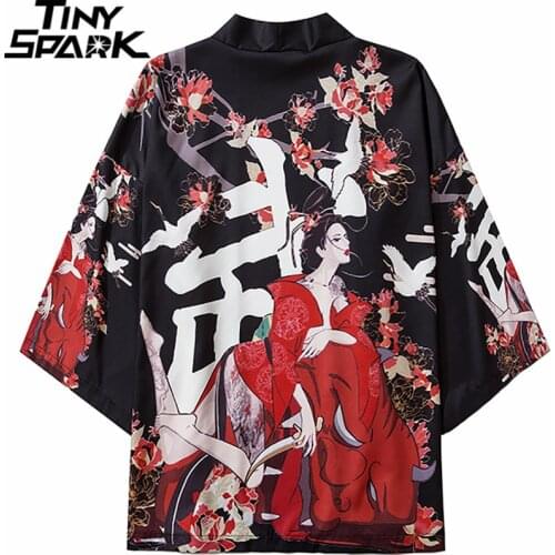 Japanese Kimono Jacket Scarlet Geisha Killer Harajuku 2020 Hip Hop Men Japan Streetwear Jacket Summer Thin Clothing Loose Kimono