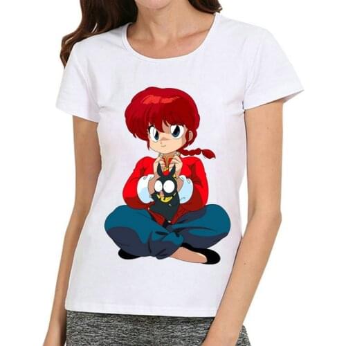 Women Ranma 1/2 T-Shirt Short Sleeve White Color Anime Ranma Design Print T Shirt Top Tees tshirt Vintage Anime Spring Clothes