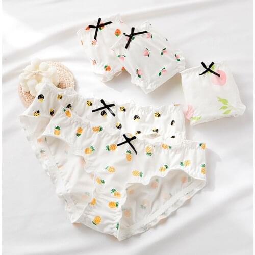 Women Sexy pineapple Panties Cotton high quality white Knickers Lotus leaf lady Strawberry Briefs Underwear fruit Lingeries 2020