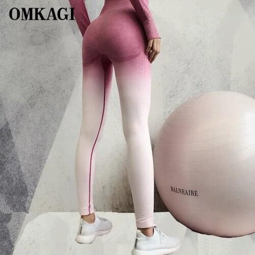 OMKAGI Women Sports Pants Leggings Sport Women Fitness Gradient Yoga Pants Push Up Ropa Deporte Mujer Legginsy Bezszwowe