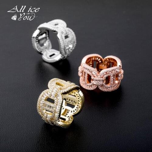 ALLICEONYOU Iced Out Luxury Cubic Zirconia Ring Cuban Square Hip Hop Fashion Jewelry wedding band eternity Women Ring For Gift