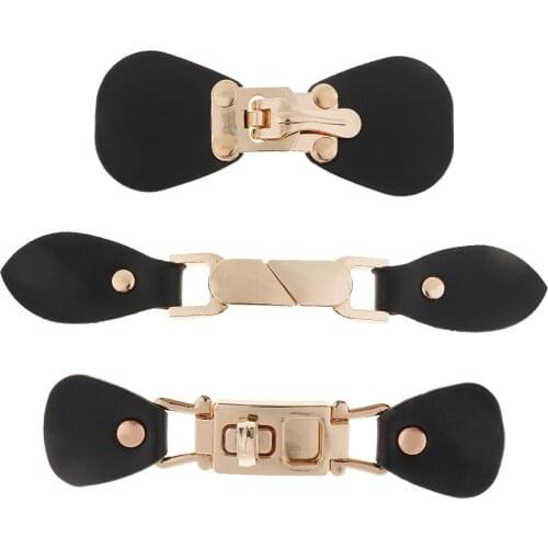 1 Pair Black PU Leather Alloy Snap Sewing Toggle Button Bag Coats Fastener for Clothes Decor
