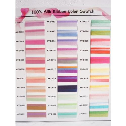 100% pure silk ribbon color swatch 120 solid colors and 33 variegated colors-high quality 100% embroidery ribbon Handcraft