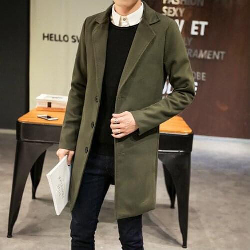 2019 new winter wool coat mens casual long mens wool jacket solid color casual jacket / jacket mens casual