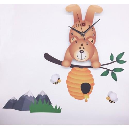 3D Cartoon Cute Bear Wall Clock For Kids Room Living Room Decoration Creative Wall Watch Home Decor Silent Modern Handing Clock
