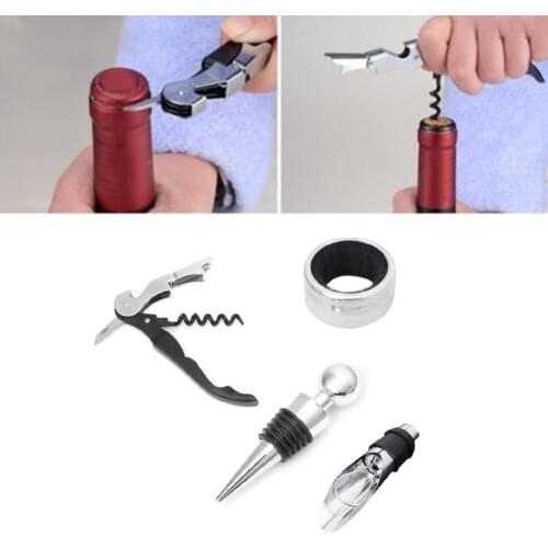 4Pcs Stainless Steel Wine Bottle Opener Corkscrew Stopper for Bar Party Tool Set Bar Party Tool Set Kitchen Accessories Gadget