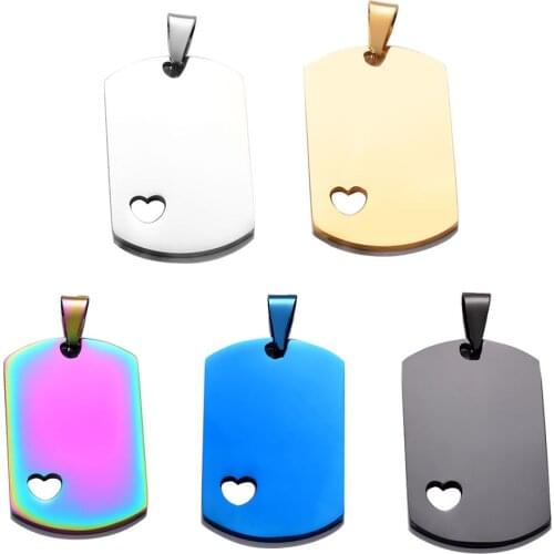 5Pcs Wholesale 5 Colors Military Tag Jewelry with heart Stainless Steel Necklace Pendant High Polished Necklace