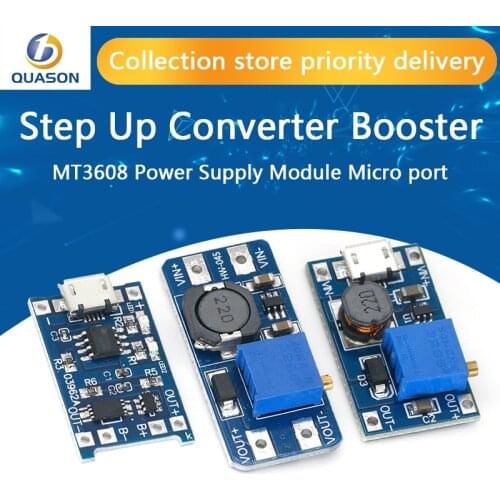 1PCS MT3608 DC-DC Adjustable Boost Module 2A Boost Plate Step Up Module with MICRO USB 2V-24V to 5V 9V 12V 28V